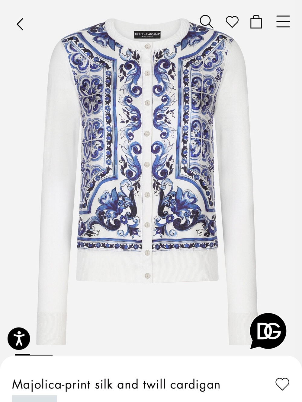 Dolce & Gabbana White Cardigan with Blue Majolica Print